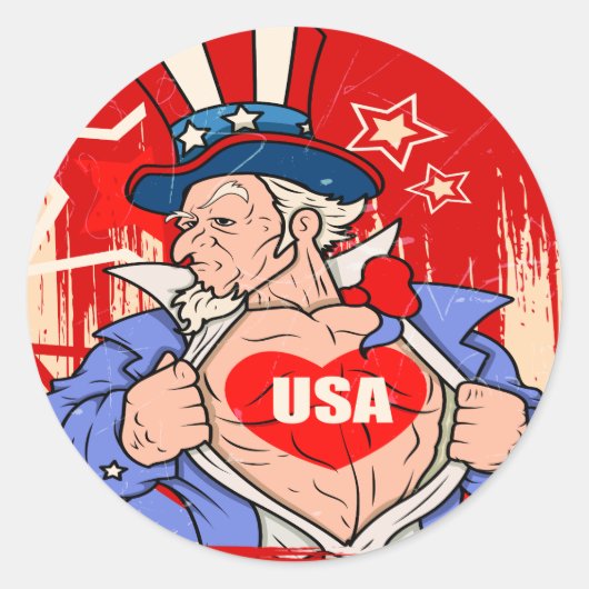 Mighty Uncle Sam Love USA Tattoo Ronde Sticker (Voorkant)