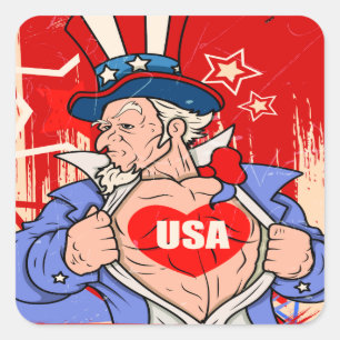 Mighty Uncle Sam Love USA Tattoo Vierkante Sticker