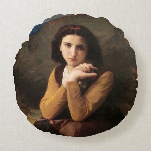 Mignon Innocence of Adolescent Girl, Bouguereau Rond Kussen (Voorkant)