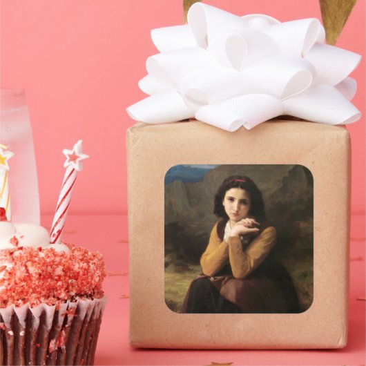 Mignon Innocence of Adolescent Girl, Bouguereau Vierkante Sticker (Feest)