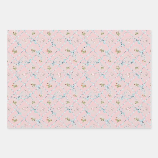 Mignonette Aardbeien Blush Roze Wrapping Papier Inpakpapier Vel (Voorkant 2)