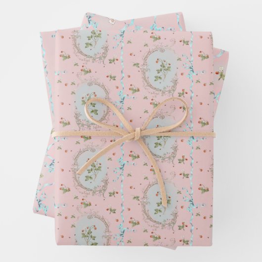 Mignonette Aardbeien Blush Roze Wrapping Papier Inpakpapier Vel (In situ)
