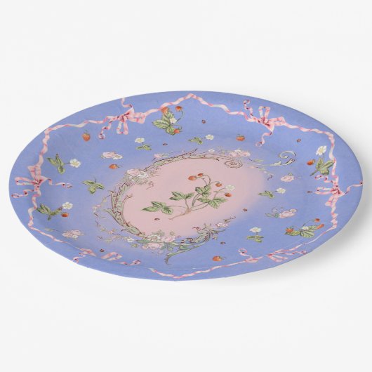 Mignonette Aardbeien Frans Blauw Groot Bord (Gekanteld)