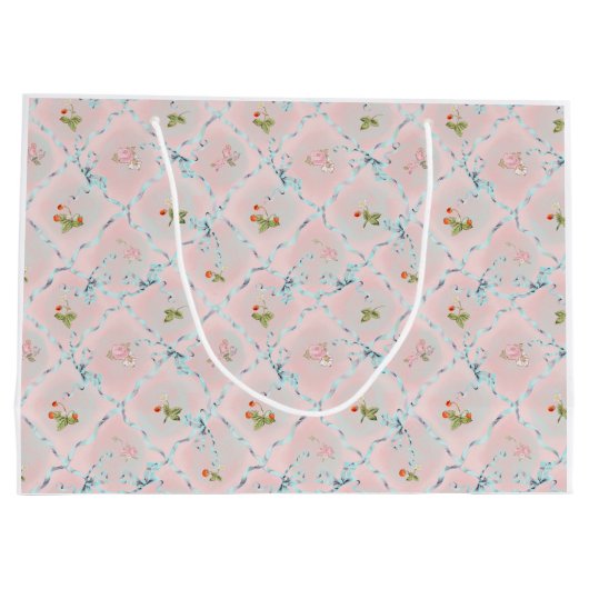 Mignonette Aardbeien Lint Trellis Blush Roze Groot Cadeauzakje (Achterkant)