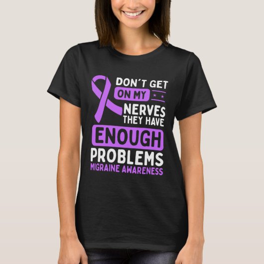 Migraine Awareness Nerves Paars Ribbon T-shirt (Voorkant)
