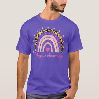 Migraine Awareness Pink Heart Leopard Rainbow Migr T-shirt