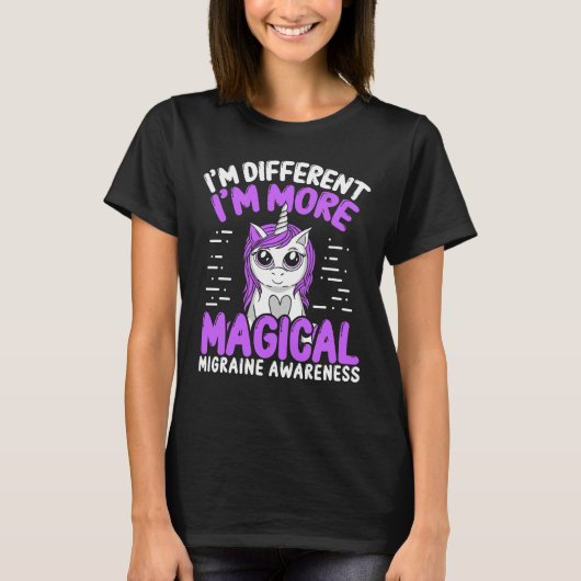 Migraine Awareness Unicorn Paars Ribbon T-shirt (Voorkant)