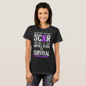 Migraine Awareness Warrior Scar Paars Ribbon T-shirt (Voorkant volledig)