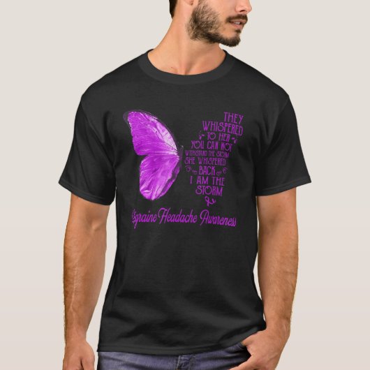 Migraine Hoofdpijn Bewustheid Boterfly Roze Ik ben T-shirt (Voorkant)