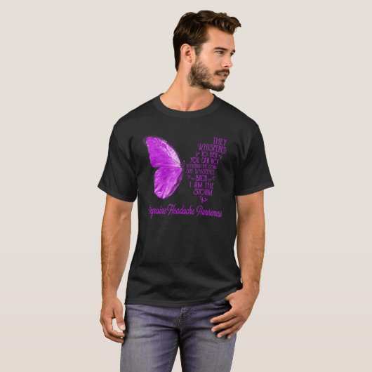Migraine Hoofdpijn Bewustheid Boterfly Roze Ik ben T-shirt (Voorkant volledig)