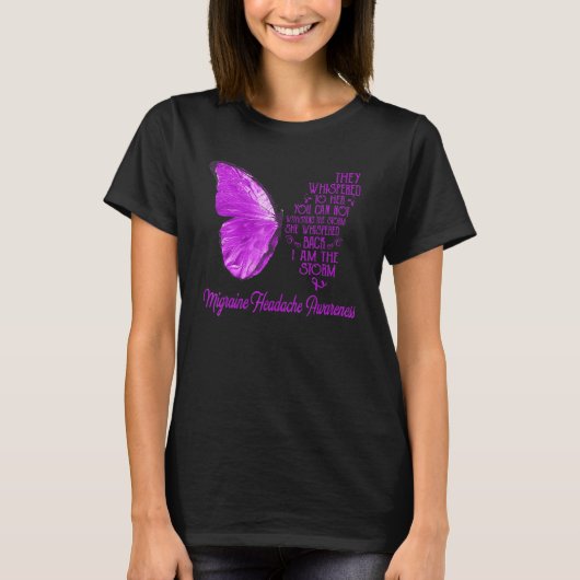Migraine Hoofdpijn Bewustheid Boterfly Roze Ik ben T-shirt (Voorkant)