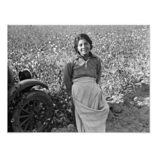 Migrant Worker in Cotton Field door Dorothea Lange Foto Afdruk