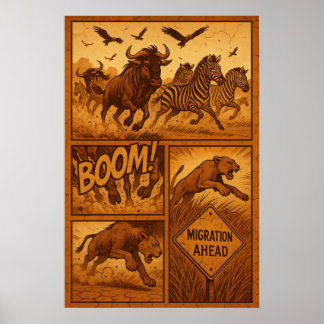 Migratie vooruit – Zebra & Wildebeest Stampede Poster
