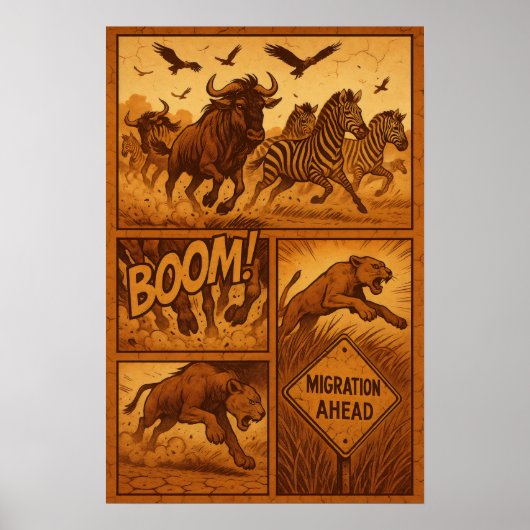 Migratie vooruit – Zebra & Wildebeest Stampede Poster (Voorkant)