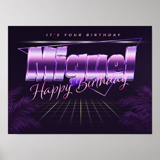 Miguel Name Vorname lila retro Poster Geburtstag (Voorkant)