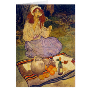 Miguela, nog knielend, zet hem op haar lip.