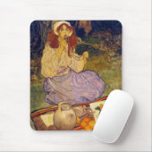 Miguela, nog knielend, zet hem op haar lip. muismat (Met muis)