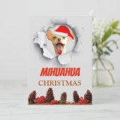 Mihuahua Christmas, Chihuahua with santa hat Feestdagenkaart (Staand voorkant)