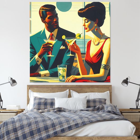 Miid Century Cocktail Party Couples - Captivated Canvas Afdruk (Insitu (Slaapkamer))