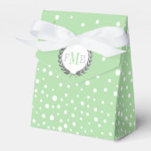 Miin green and white polka dot pattern wedding fav bedankdoosjes (Voorkant Zijde)