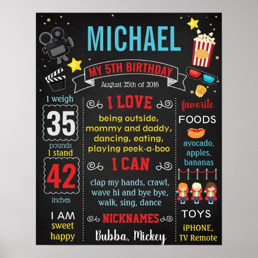 Mijlestone-teken van Movie Night Birthday Party Poster (Voorkant)
