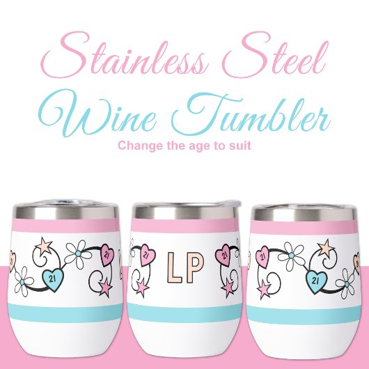 Mijlpaal 21ste verjaardag initialen roze perzik