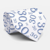 Mijlpaal 30 Willekeurig Getal Patroon Blauw/Wit Stropdas (Opgerold)