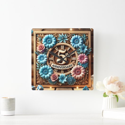 Mijlpaal 5e bruiloft Jubileum Vierkante Klok (Huis)