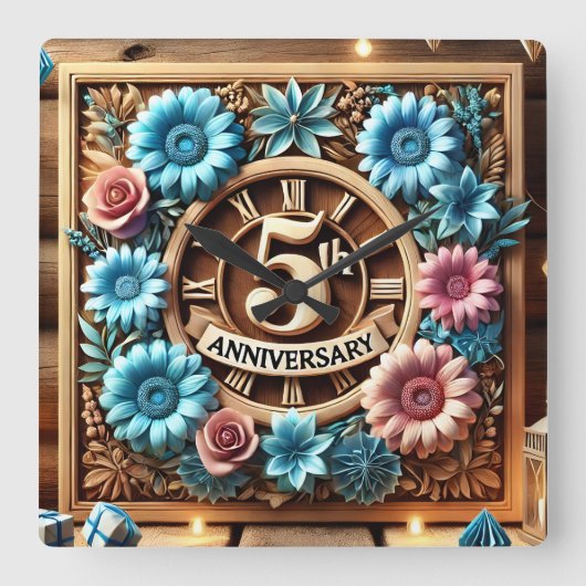 Mijlpaal 5e bruiloft Jubileum Vierkante Klok (Voorkant)