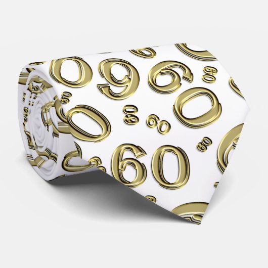 Mijlpaal 60 Willekeurig Getal Patroon Goud/Wit Stropdas (Opgerold)