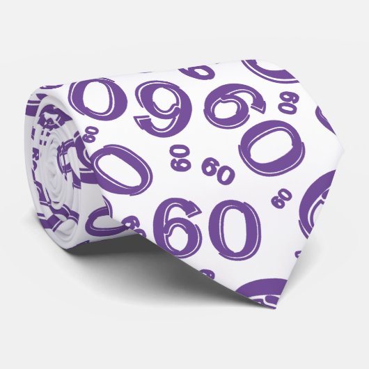 Mijlpaal 60 Willekeurig Getal Patroon Paarse/Wit Stropdas (Opgerold)