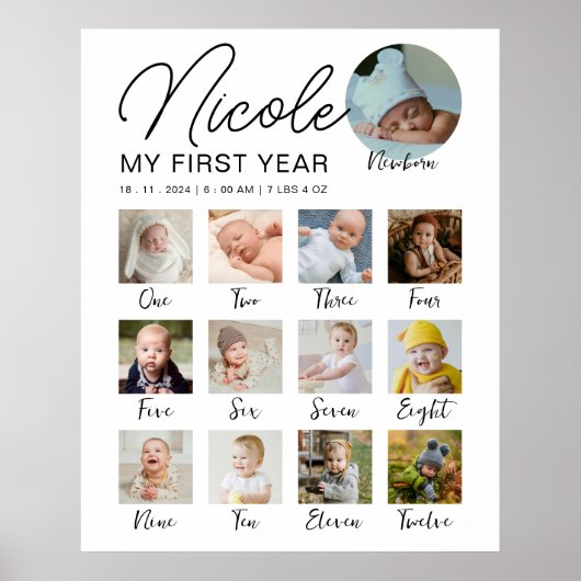 Mijlpaal Baby Eerste jaar 12 maanden Fotocollage Poster (Voorkant)