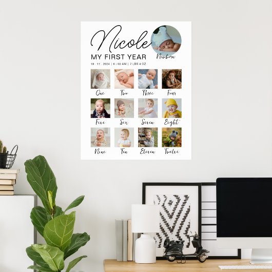 Mijlpaal Baby Eerste jaar 12 maanden Fotocollage Poster (Thuiskantoor)
