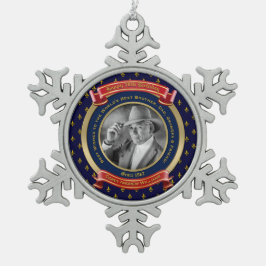 Mijlpaal Birthday Gold Foto 50e Blauw Rood Tin Sneeuwvlok Ornament