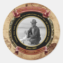 Mijlpaal Birthday Gold Foto  Map 70th Ronde Sticker