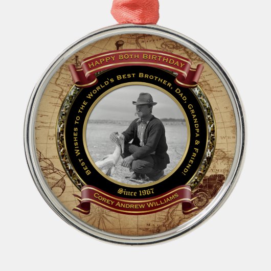 Mijlpaal Birthday Gold Foto Map 80th Metalen Ornament (Voorkant)