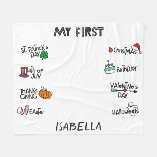 Mijlpaal mijn eerste Vakantie modern schattig baby Fleece Deken (Voorkant (Horizontaal))