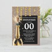 Mijlpaal mousserende wijn goud blauw glitter elke  kaart (Staand voorkant)