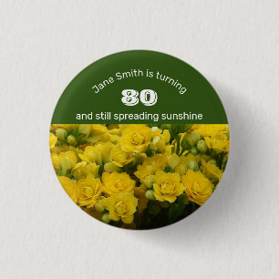 Mijlpaal op de 80e verjaardag van de Gele Floral Ronde Button 3,2 Cm