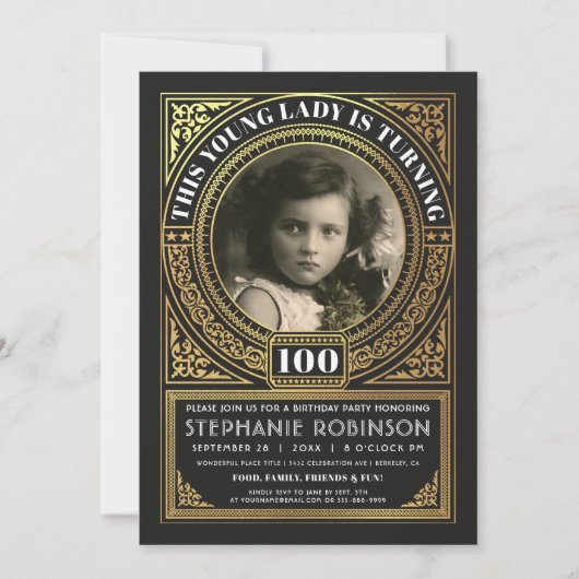 Mijlpaal op zaterdag Uitnodigingen Foto Gold Foil (Voorkant)