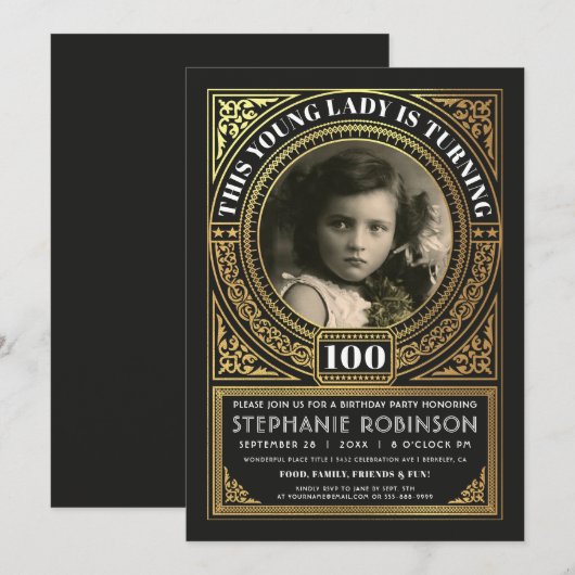 Mijlpaal op zaterdag Uitnodigingen Foto Gold Foil (Voorkant / Achterkant)