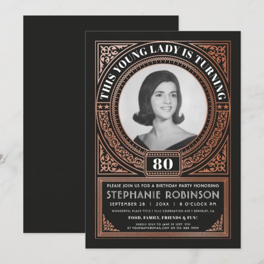 Mijlpaal op zaterdag Uitnodigingen Foto Roos Foil (Voorkant / Achterkant)