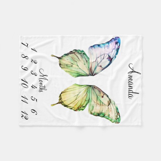 Mijlpaal Roze Vlinder Vleugels Baby Keepsake Fleece Deken (Voorkant (Horizontaal))