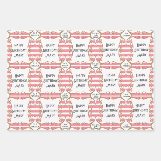 Mijlpaal verjaardag glitter en glam personaliseren inpakpapier vel (Voorkant 3)