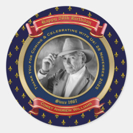 Mijlpaal verjaardag Gold Foto 80th Blue Red Ronde Sticker