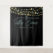 mijlpaal verjaardagsbanner blauwgroen en goud 50e  wandkleed (Voorkant)