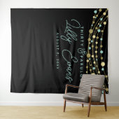 mijlpaal verjaardagsbanner blauwgroen en goud wandkleed (In Situ (horizontaal))