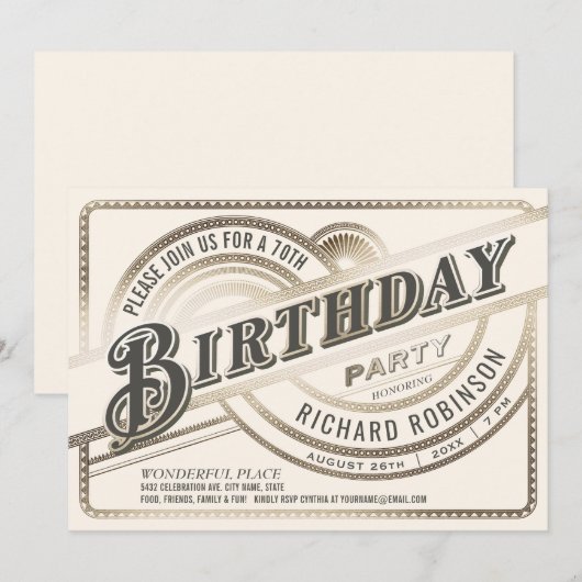 Mijlpaal verjaardagsfeestje uitnodigingen Gold & W (Voorkant / Achterkant)