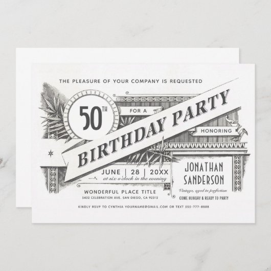 Mijlpaal verjaardagsuitnodigingen | hoogste Vintag Kaart (Voorkant / Achterkant)