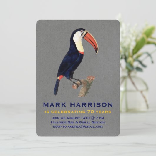 Mijlpaal Verjaardagsvogel Uitnodiging (Staand voorkant)